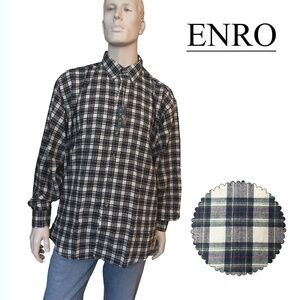 ENRO Classic Plaid Shirt Work English Twill Tartan Plaid Button Down Collar
